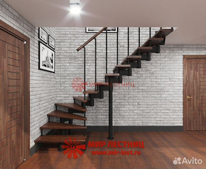 Г-образная модульная лестница Black