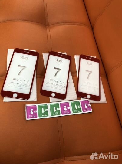 Красное Защитное стекло iPhone 7+/8+