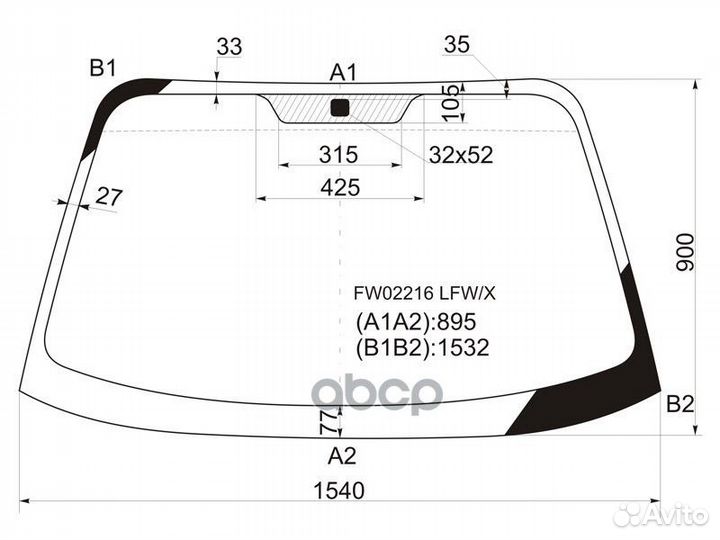 Стекло лобовое Hyundai Santa Fe 00-06 / Santa Fe