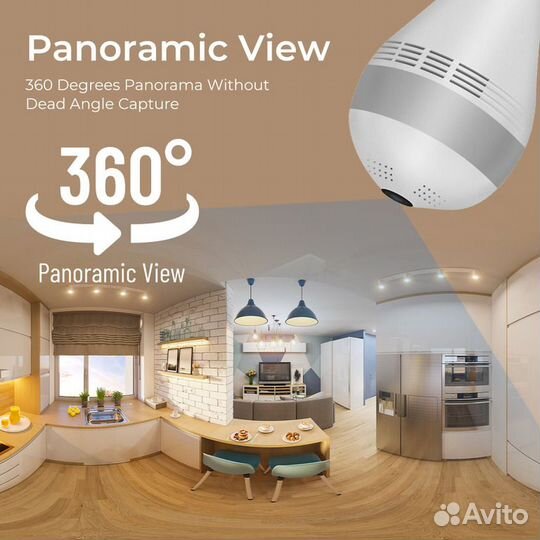 Панорамная охранная камера лампа Wi-Fi 1080P