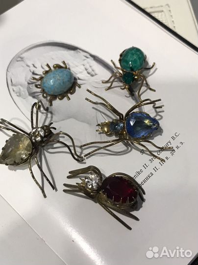 Старинная брошь паук Чехия