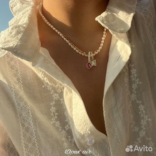 Ожерелье жемчуг камни золото