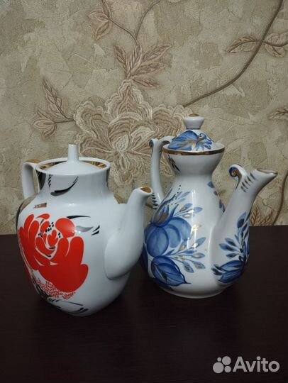 Заварочный чайник Красные пионы, гжель