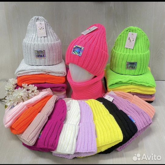 Зимняя шапка на флисе + снуд для девочки