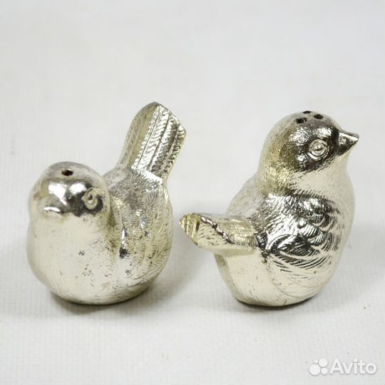 Винтаж Комплект соль перец серебрение птички