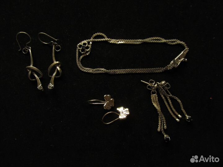 Винтажные серьги и браслетик СССР серебро