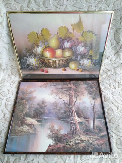Картина под стеклом натюрморт, пейзаж