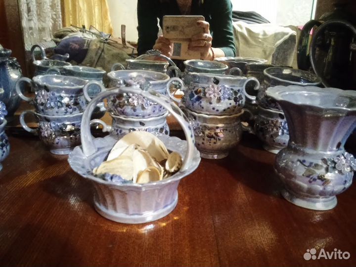 Сервиз Кофейный Голубой Перламутр Новый 6 персон