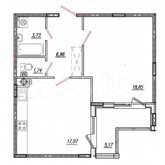 1-к. квартира, 52,1 м², 3/4 эт.
