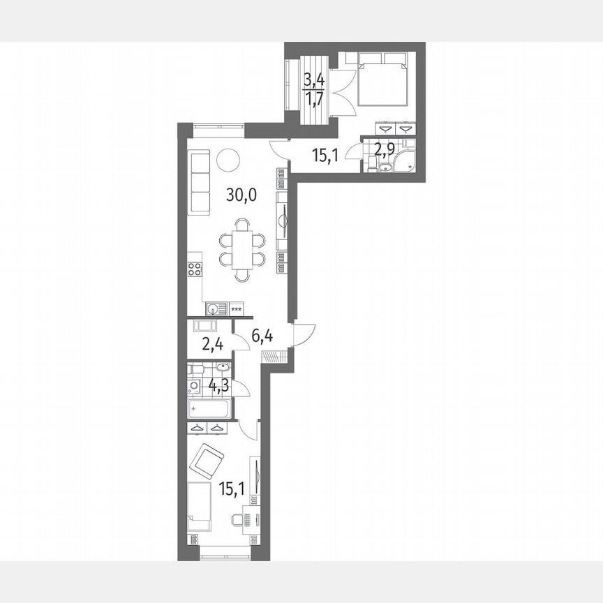 2-к. квартира, 77,9 м², 3/13 эт.