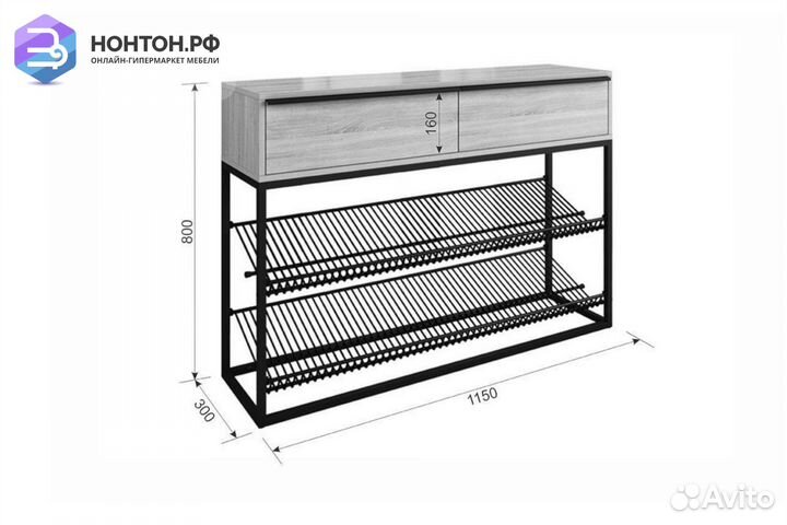 Обувница Крафт 2 черный муар / дуб сонома