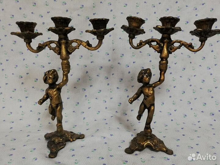 Старые подсвечники Путти Канделябр пара