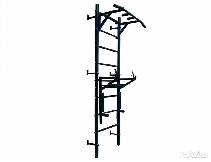 Черная шведская стенка с турником и брусьями пресс