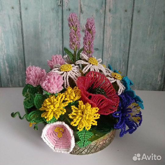 Цветы из бисера. Поделки в школу, садик. Любой 750