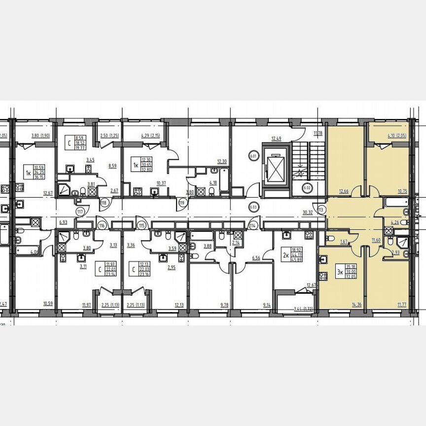 3-к. квартира, 72,1 м², 6/12 эт.