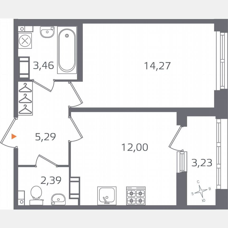 1-к. квартира, 39 м², 6/16 эт.