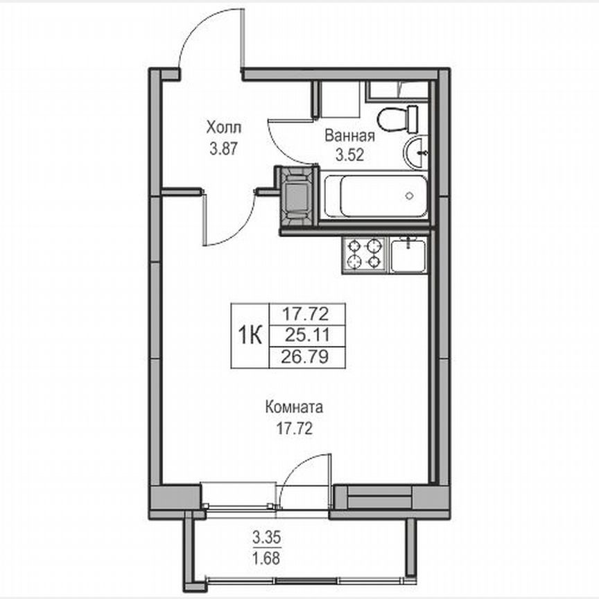 Квартира-студия, 26,8 м², 9/23 эт.