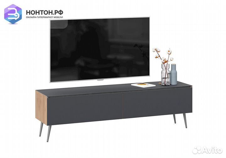 Тв-тумба с опорами Глосс яблоня беллуно / стекло г