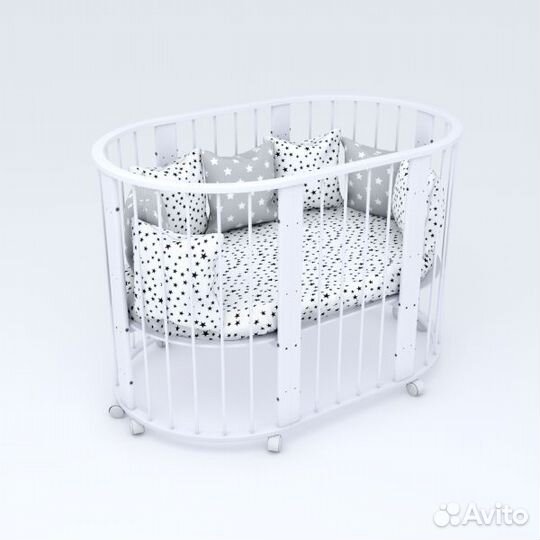 Детская кроватка круглая Зайка 8в1 с маятником