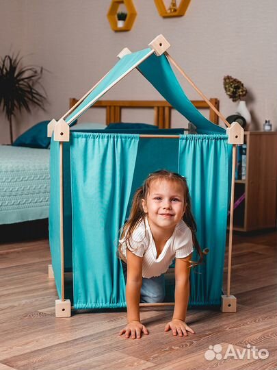 Конструктор развивающий, деревянный домик без тент