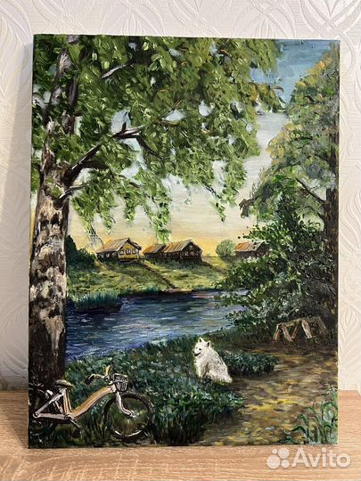 Картина маслом: «Собака у северной реки»