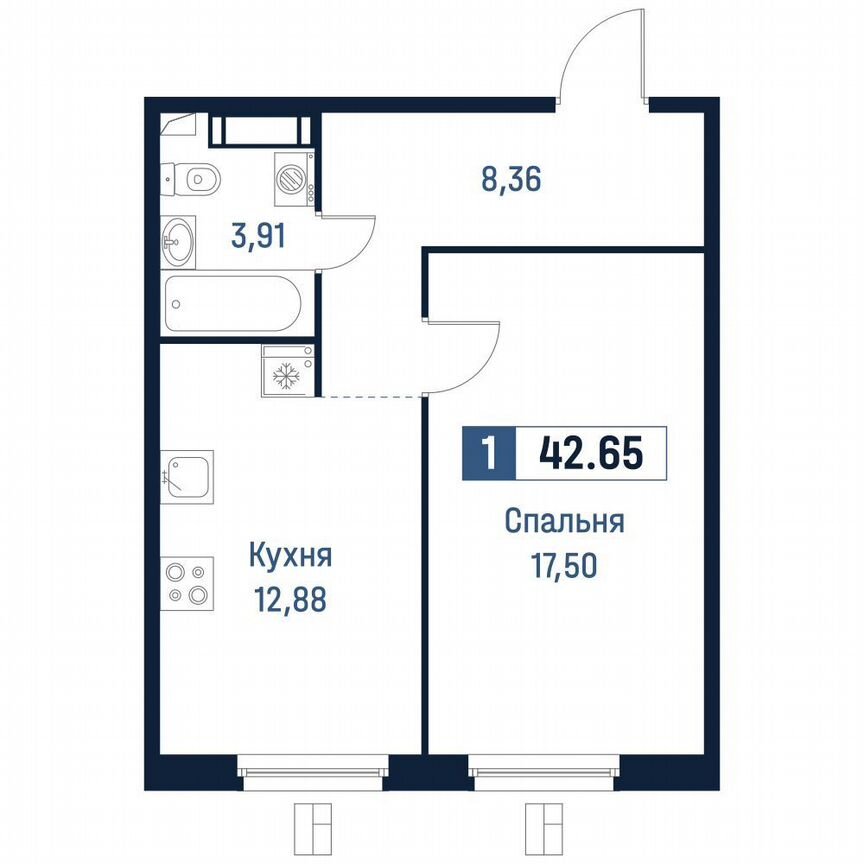 1-к. квартира, 42,7 м², 4/18 эт.