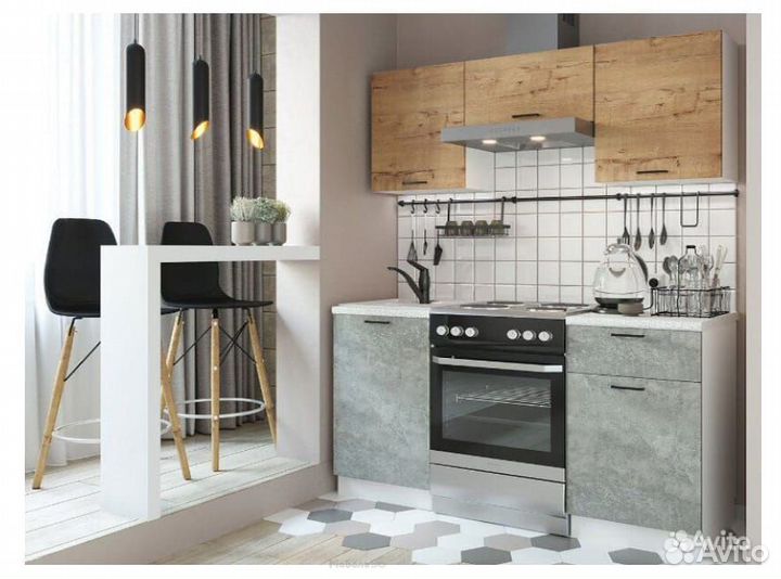 Кухня Дуся 2 1600 дуб бунратти, цемент