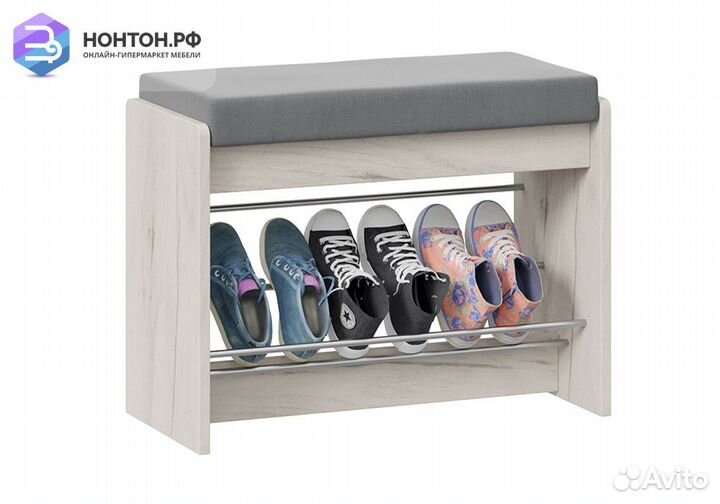 Тумба для обуви Тайм тип 1 дуб крафт белый / велюр