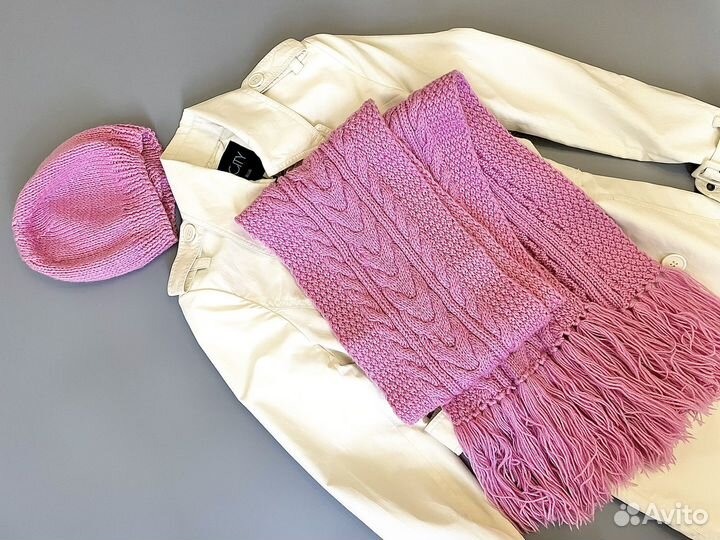 Шарф розовый вязаный вручную 3 м