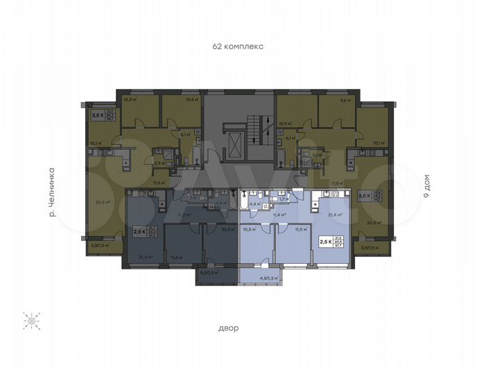 2-к. квартира, 61,7 м², 10/10 эт.