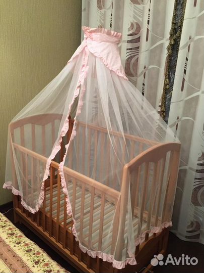Балдахин + держатель для кроватки, розовый,сеточка