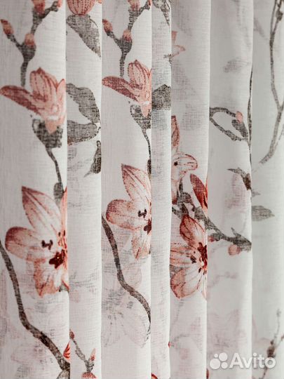 Тюль лен Сакура (гранатовый)