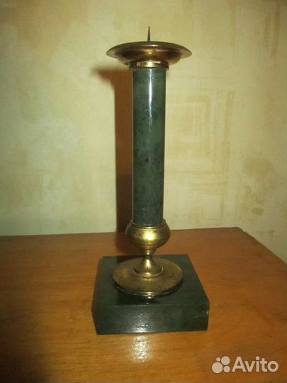 Подсвечник редкий Нефрит природный латунь СССР