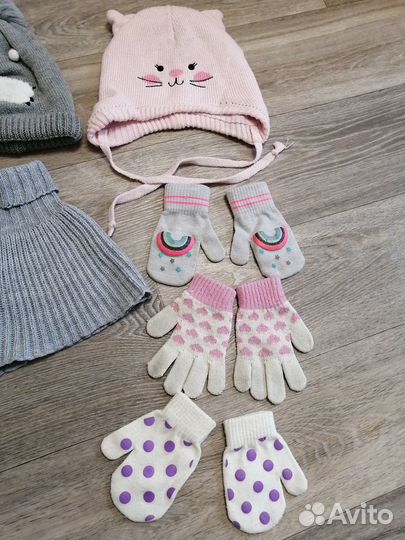 Весенние шапки, перчатки на 3-6 лет