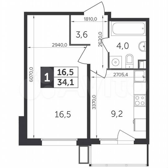 1-к. квартира, 34,1 м², 20/22 эт.