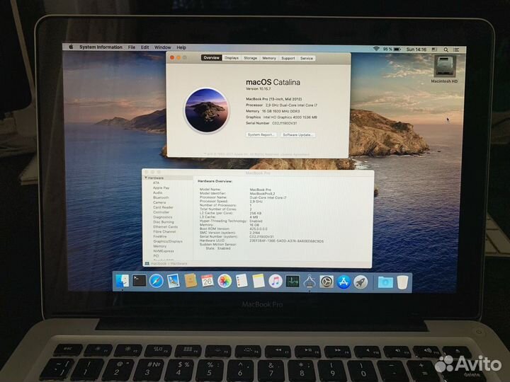Apple MacBook Pro 13 2012, 2.9 GHz, 16 Gb, 500 SSD