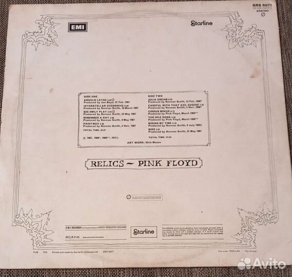 Pink Floyd Relics 1971 Британия LP