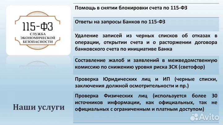 Снятие блокировки счета по 115-фз