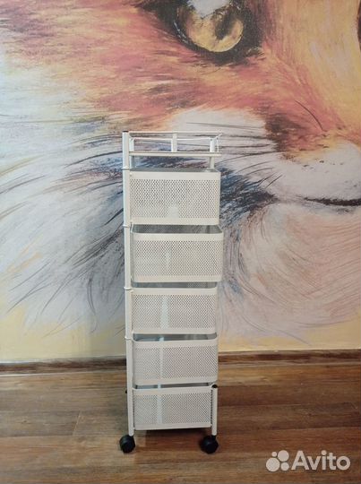 Косметологическая тележка 5 полок. Белая/Черная