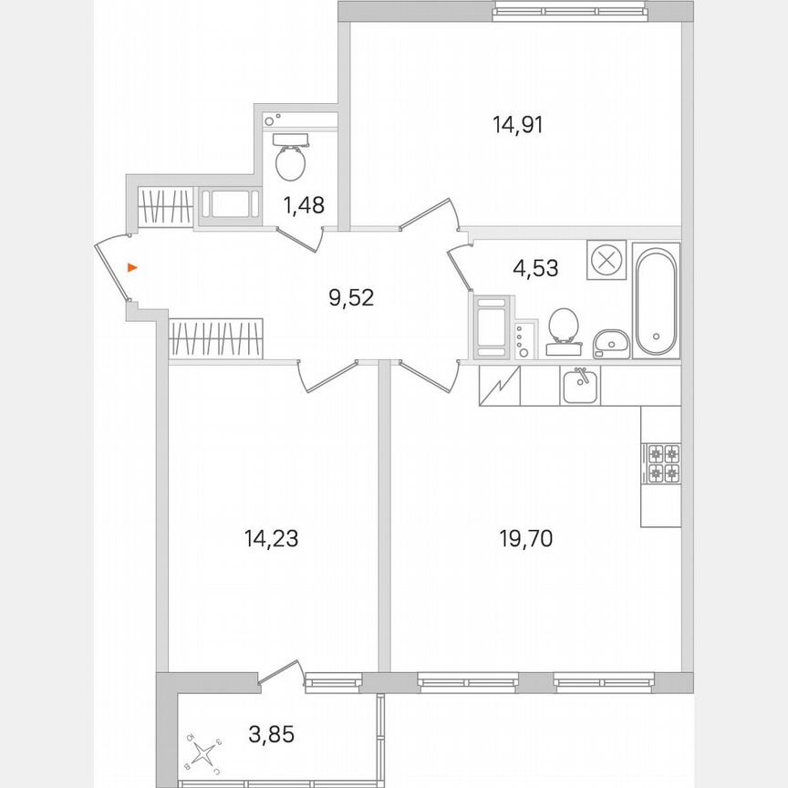 2-к. квартира, 66,3 м², 5/8 эт.