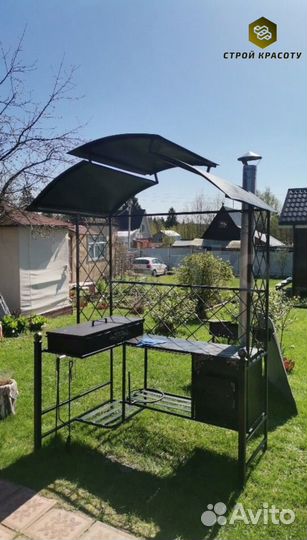 Мангал с печью под казан и крышей