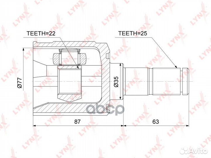 Шрус внутренний перед лев hyundai Accent(X-3/LC