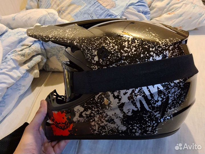 Кросс эндуро шлем с перчатками и намордником