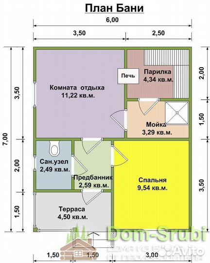 Заволжск-Хорошая надёжная Баня из бруса Б-40 (6х7)