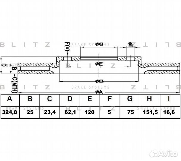 Диск тормозной передний вентилируемый