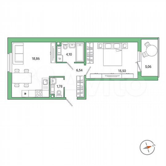 1-к. квартира, 49,3 м², 2/9 эт.