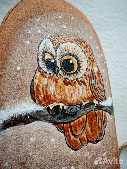 Варежки женские теплые с ручной росписью