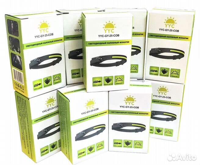 Налобный фонарь с аккумулятором на ленте COB