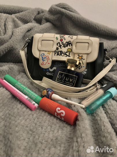 Сумка женская через плечо бу черно-белая с принтом