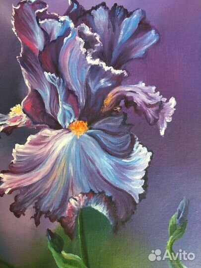 Картина маслом на холсте цветы пейзаж ирис